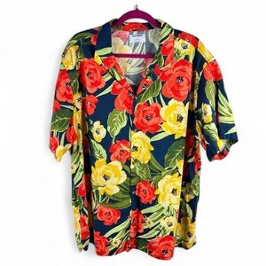 Old‎ Navy SS Camp Collar Shirt XXL Floral 100% Cotton Bright Fun Summer Vacation